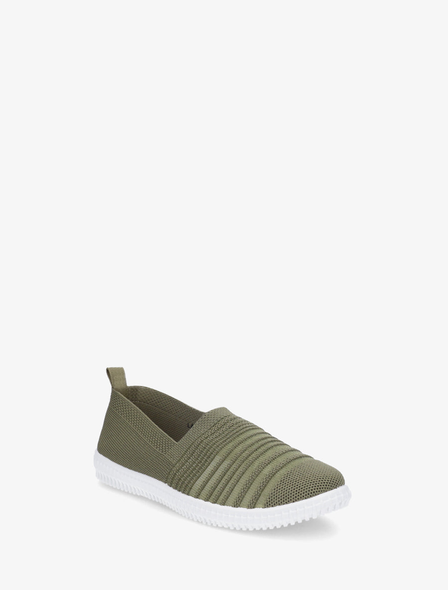 Slip-on en maille ajourée rayée - Kaki - 2