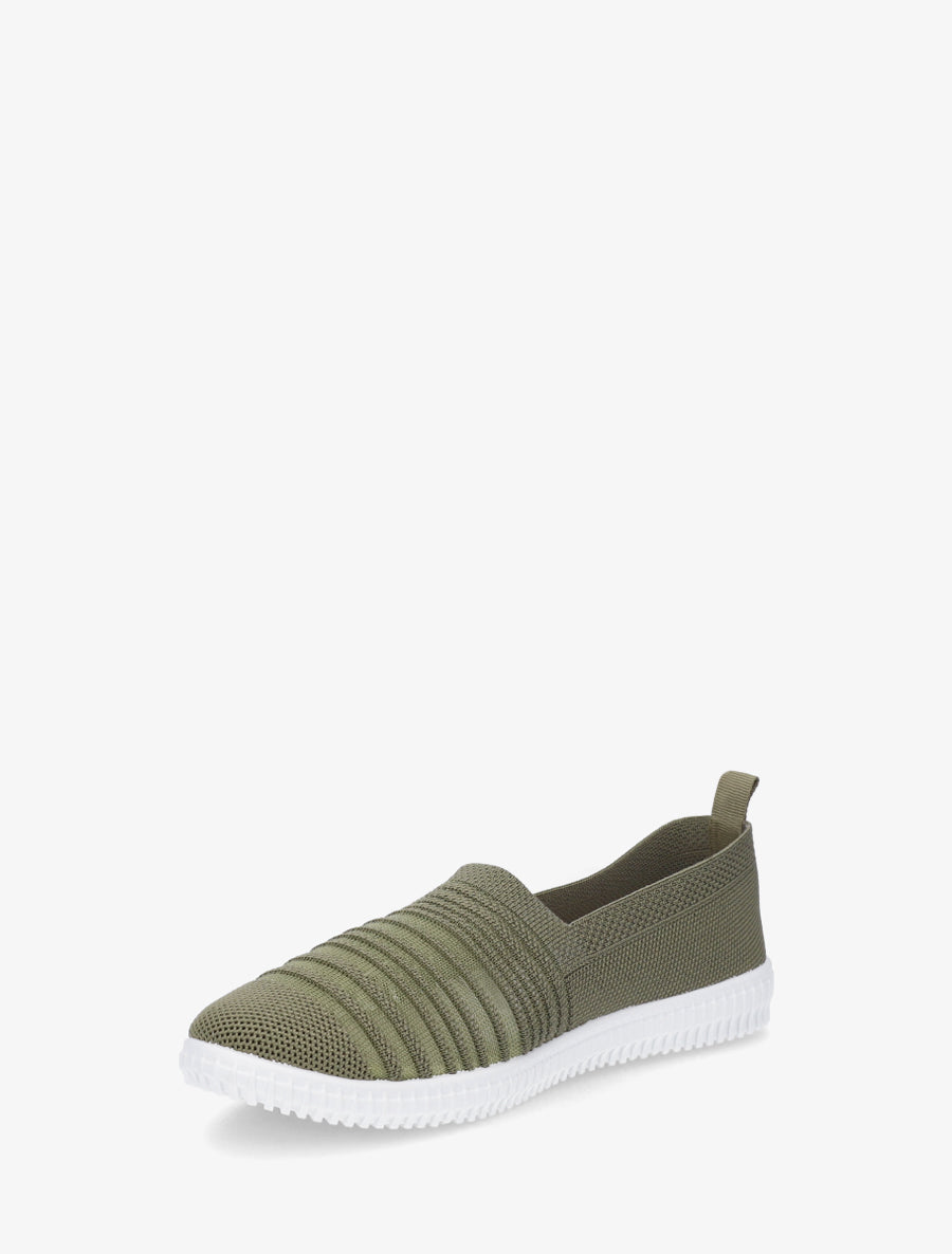 Slip-on en maille ajourée rayée - Kaki - 3