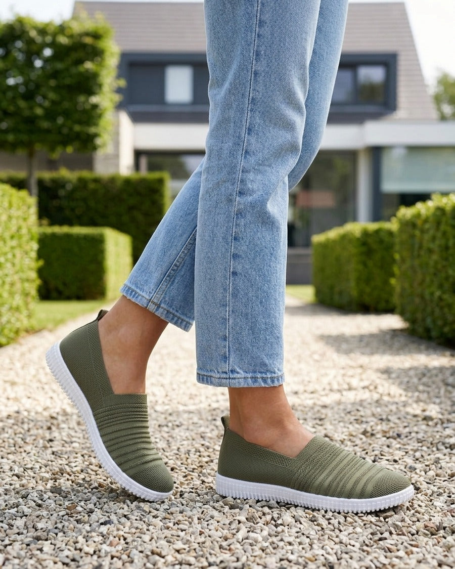 Slip-on en maille ajourée rayée - Kaki