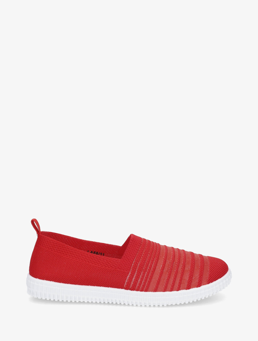 Slip-on en maille ajourée rayée - Rouge - 1