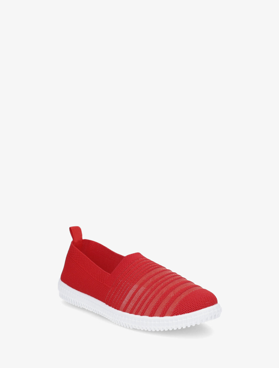 Slip-on en maille ajourée rayée - Rouge - 2
