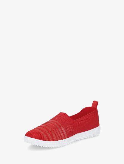 Slip-on en maille ajourée rayée - Rouge - 3