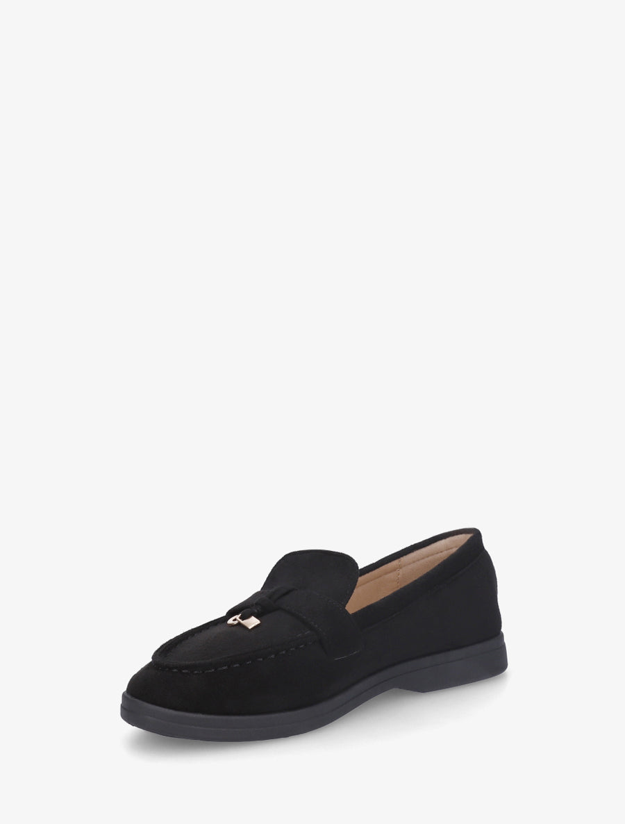 Mocassins en suédine à boucle décorative - Noir - 3