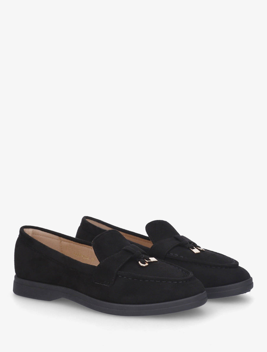 Mocassins en suédine à boucle décorative - Noir - 4