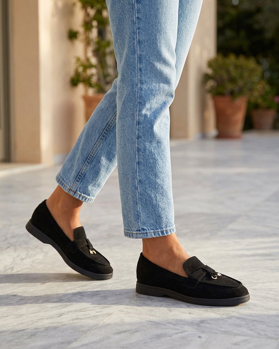Mocassins en suédine à boucle décorative - Noir