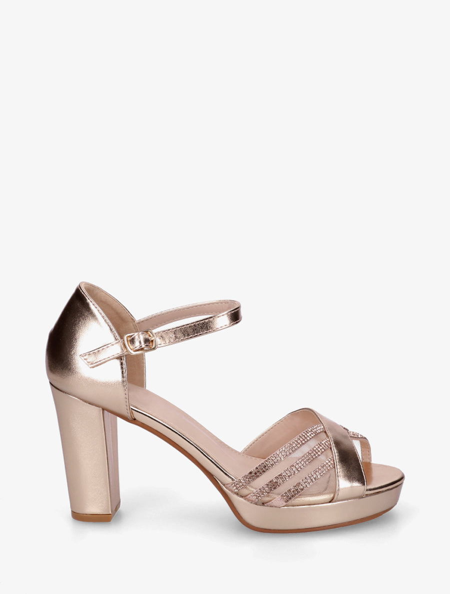 Sandales en simili à brides croisées strassées - Doré rose - 1