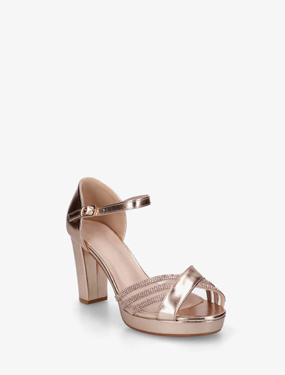 Sandales en simili à brides croisées strassées - Doré rose - 2