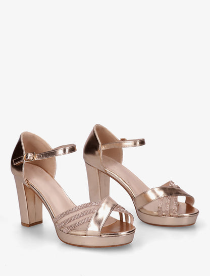 Sandales en simili à brides croisées strassées - Doré rose - 4