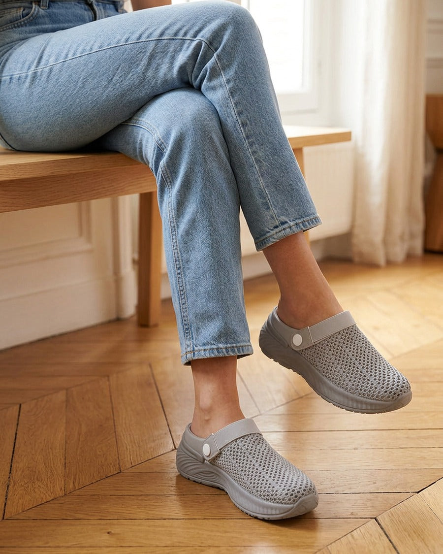 Sabots en toile à bride élastiquée - Gris clair