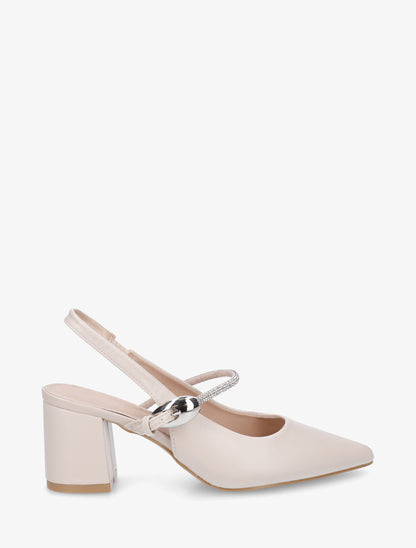 Escarpins unis à bride strassée - Beige - 1