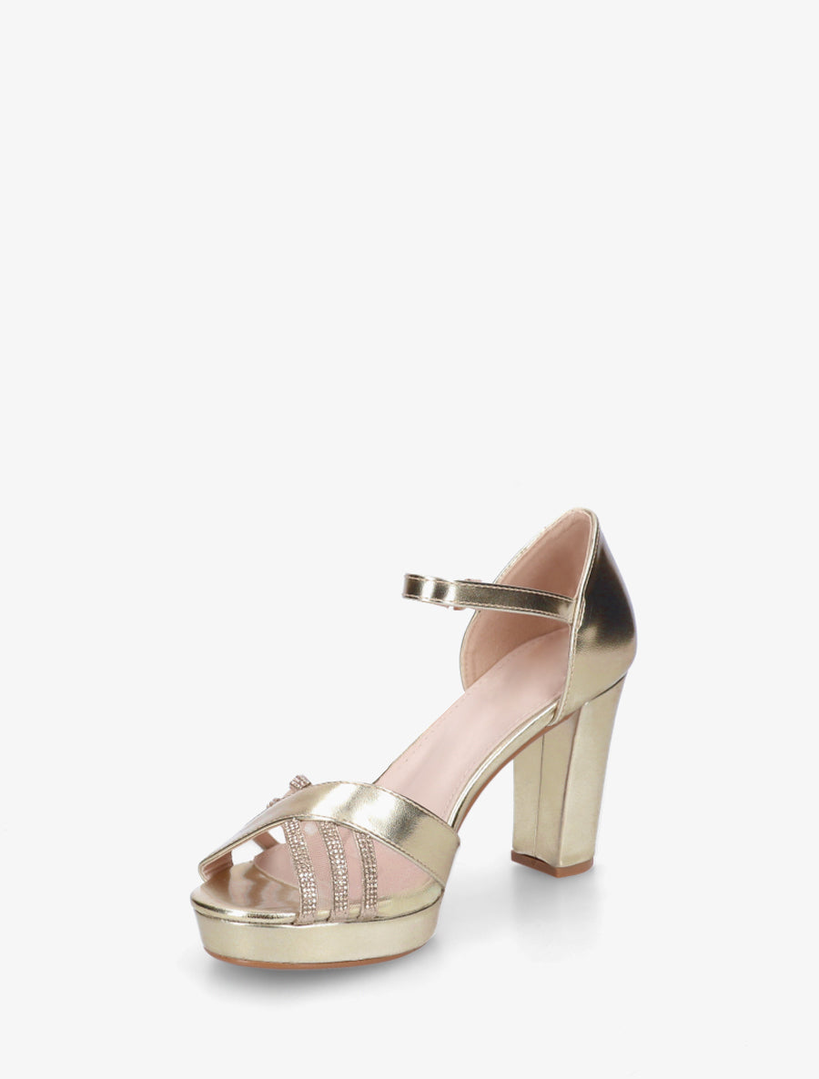 Sandales en simili à brides croisées strassées - Or - 3