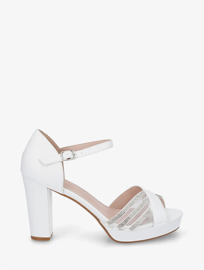Sandales en simili à brides croisées strassées - Blanc - 1