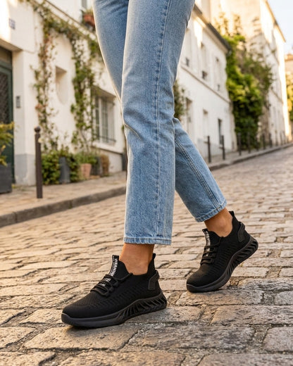 Baskets unies en maille à semelle stylisée - Noir