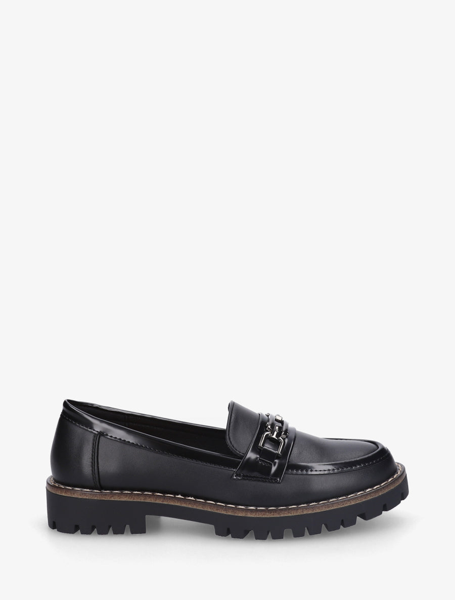 Mocassins en simili à boucle métallique - Noir - 1