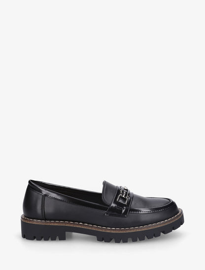 Mocassins en simili à boucle métallique - Noir - 1