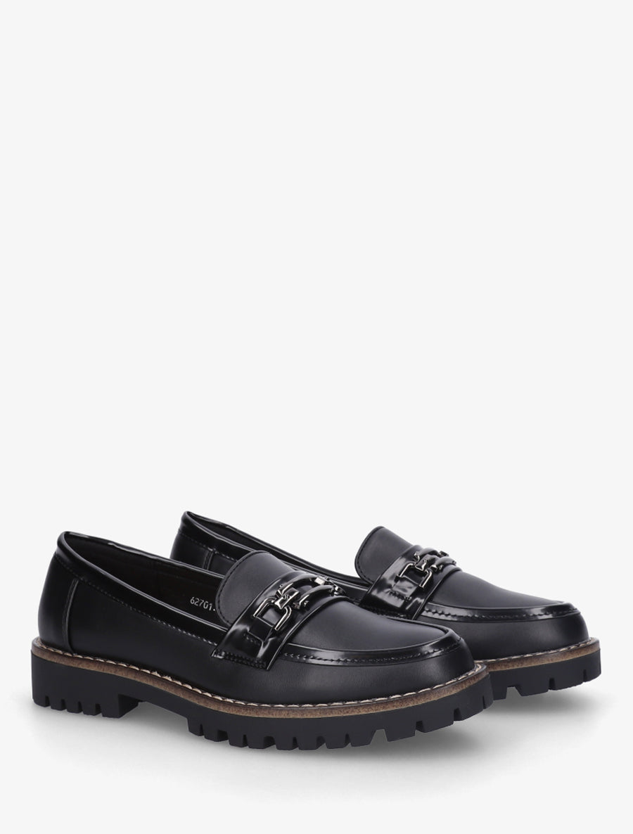 Mocassins en simili à boucle métallique - Noir - 4