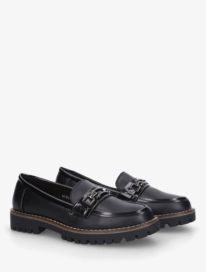 Mocassins en simili à boucle métallique - Noir - 4