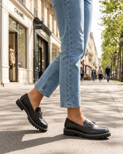 Mocassins en simili à boucle métallique - Noir