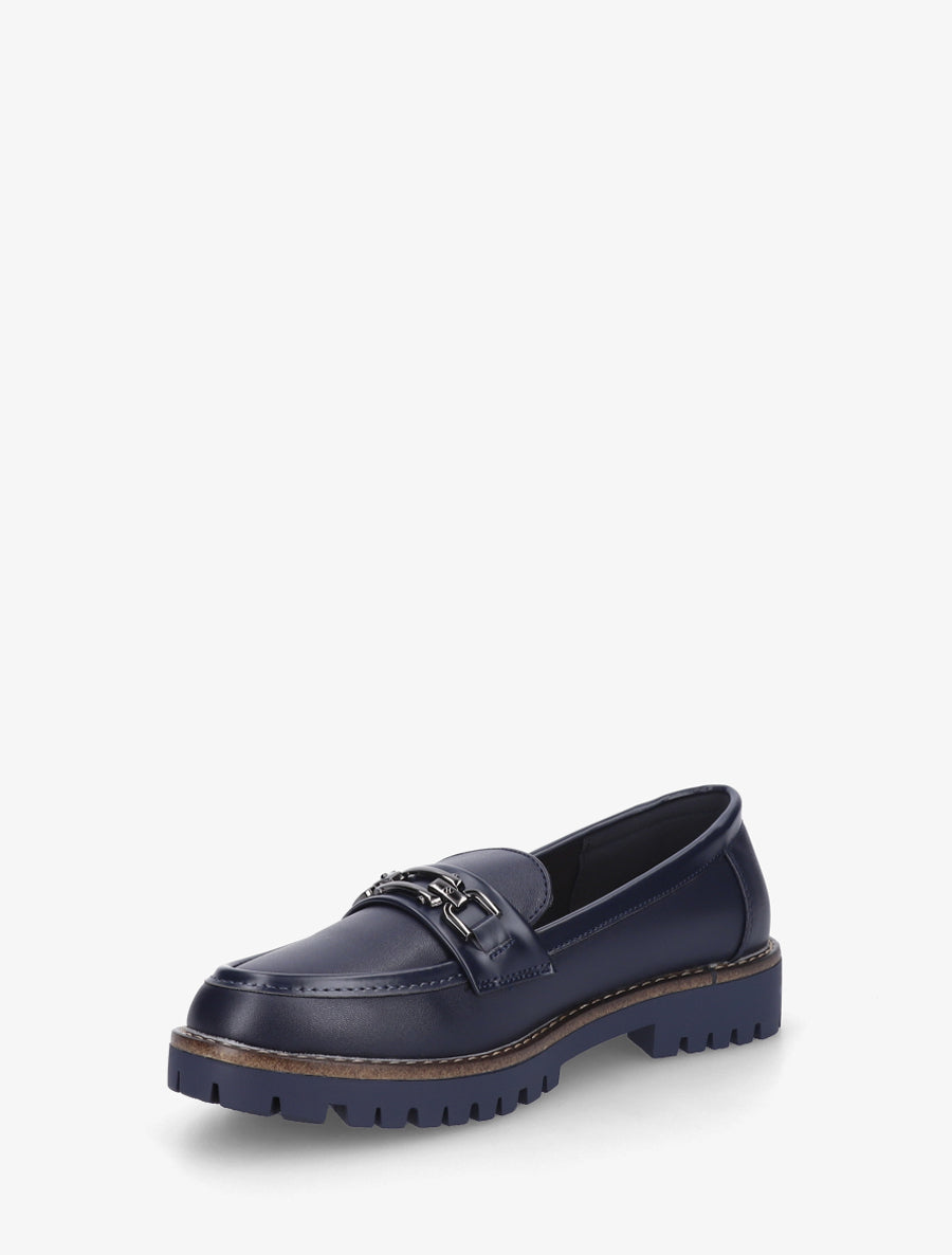 Mocassins en simili à boucle métallique - Marine - 3