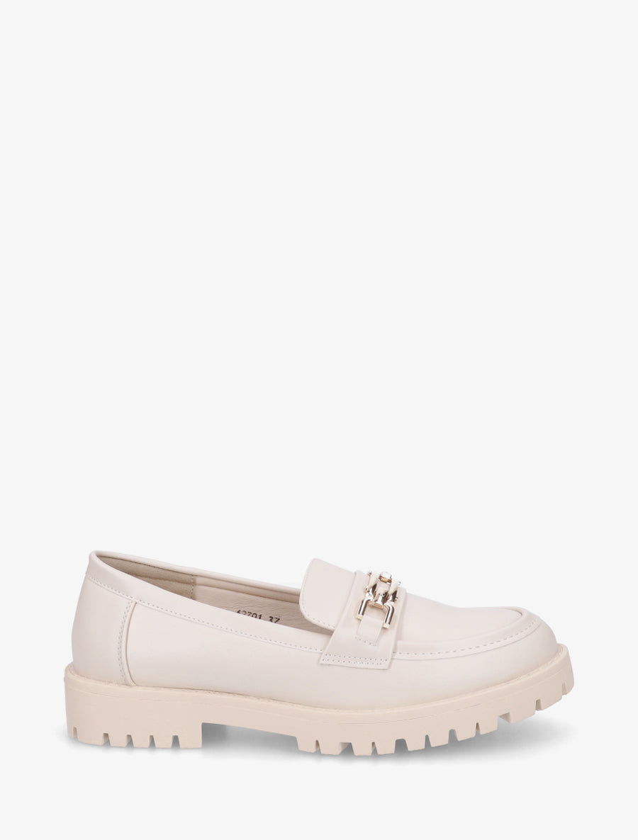 Mocassins en simili à boucle métallique - Beige - 1