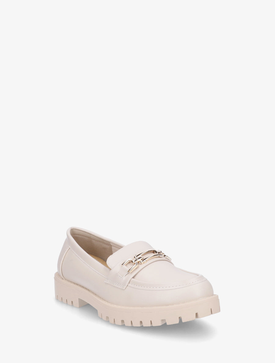 Mocassins en simili à boucle métallique - Beige - 2