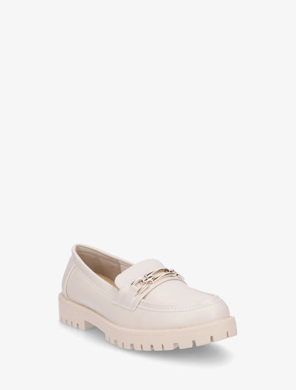 Mocassins en simili à boucle métallique - Beige - 2