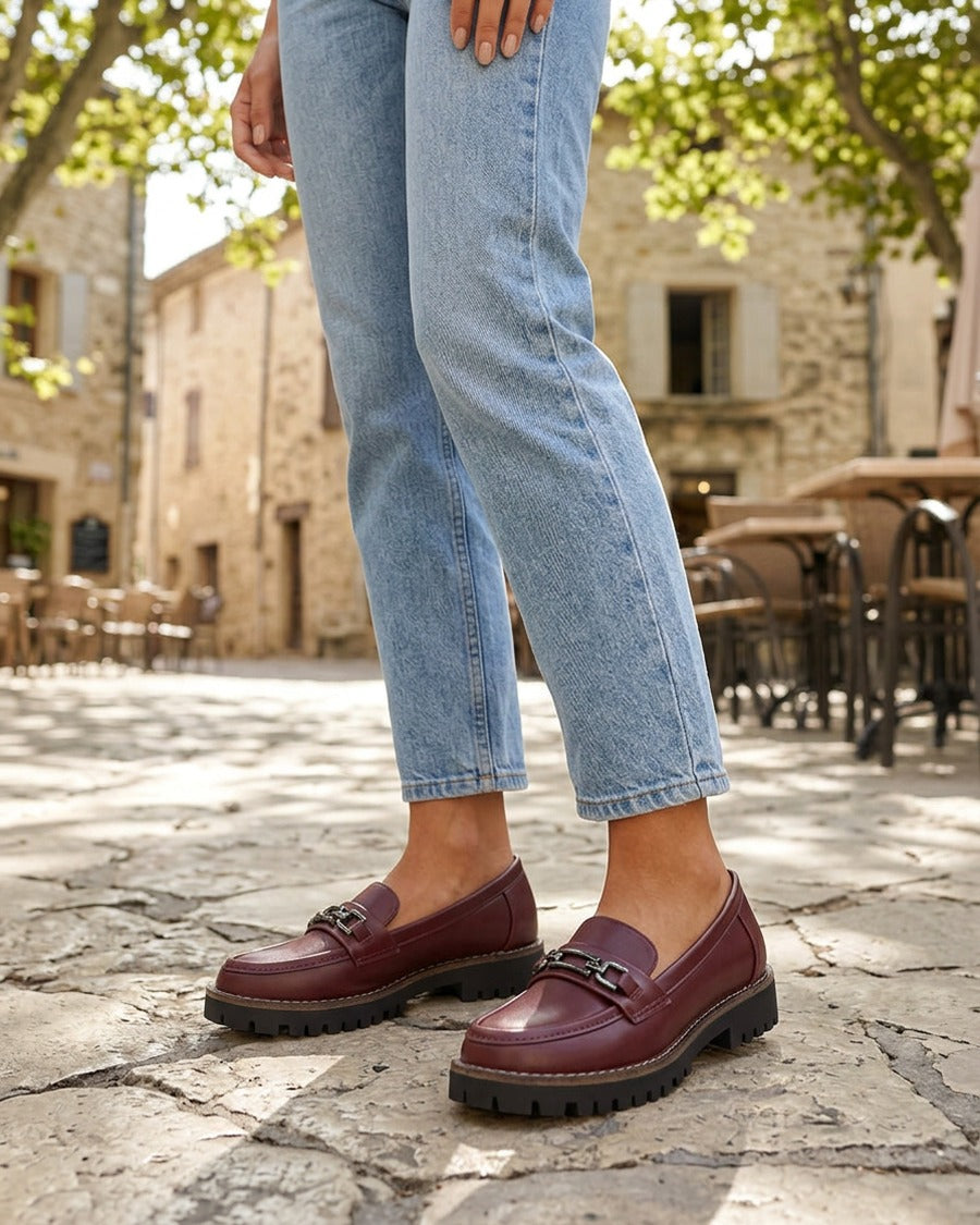 Mocassins en simili à boucle métallique - Bordeaux