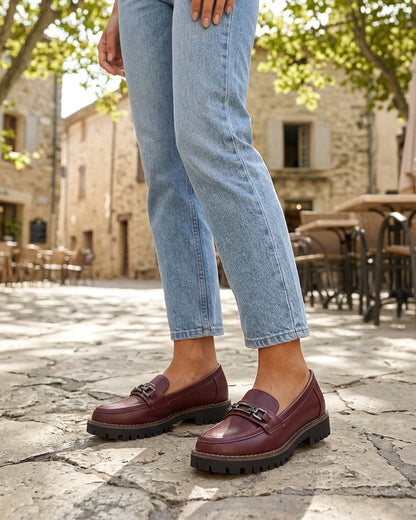 Mocassins en simili à boucle métallique - Bordeaux