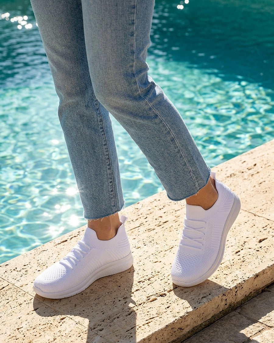 Baskets unies en maille - Blanc