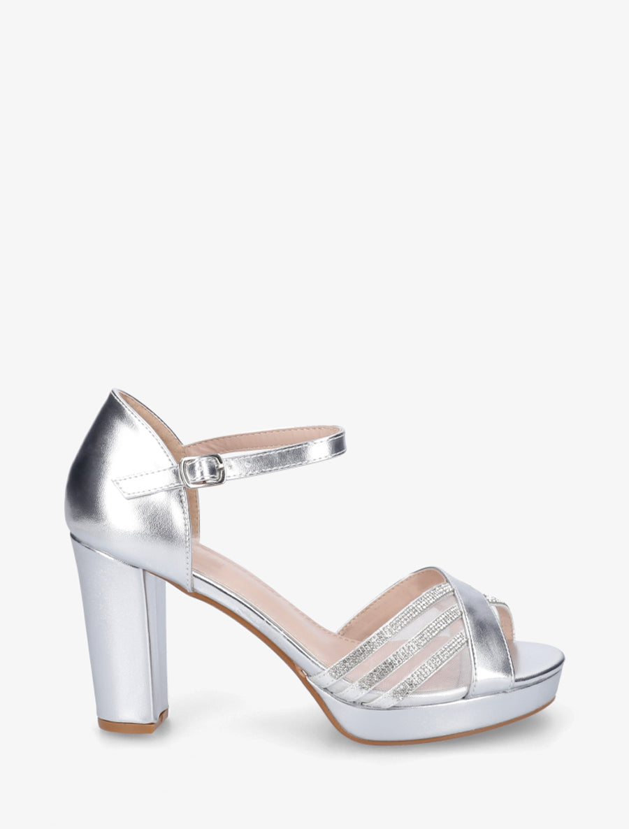 Sandales en simili à brides croisées strassées - Argent - 1