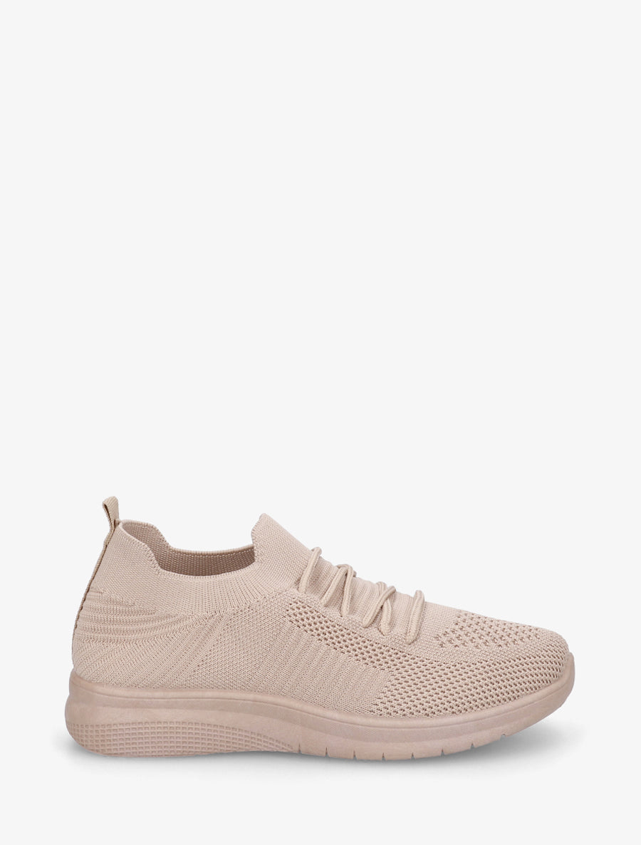 Baskets unies en maille - Taupe - 1