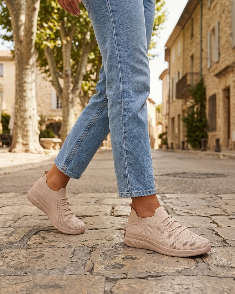 Baskets unies en maille - Taupe