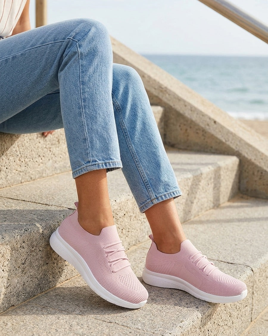 Baskets unies en maille - Rose
