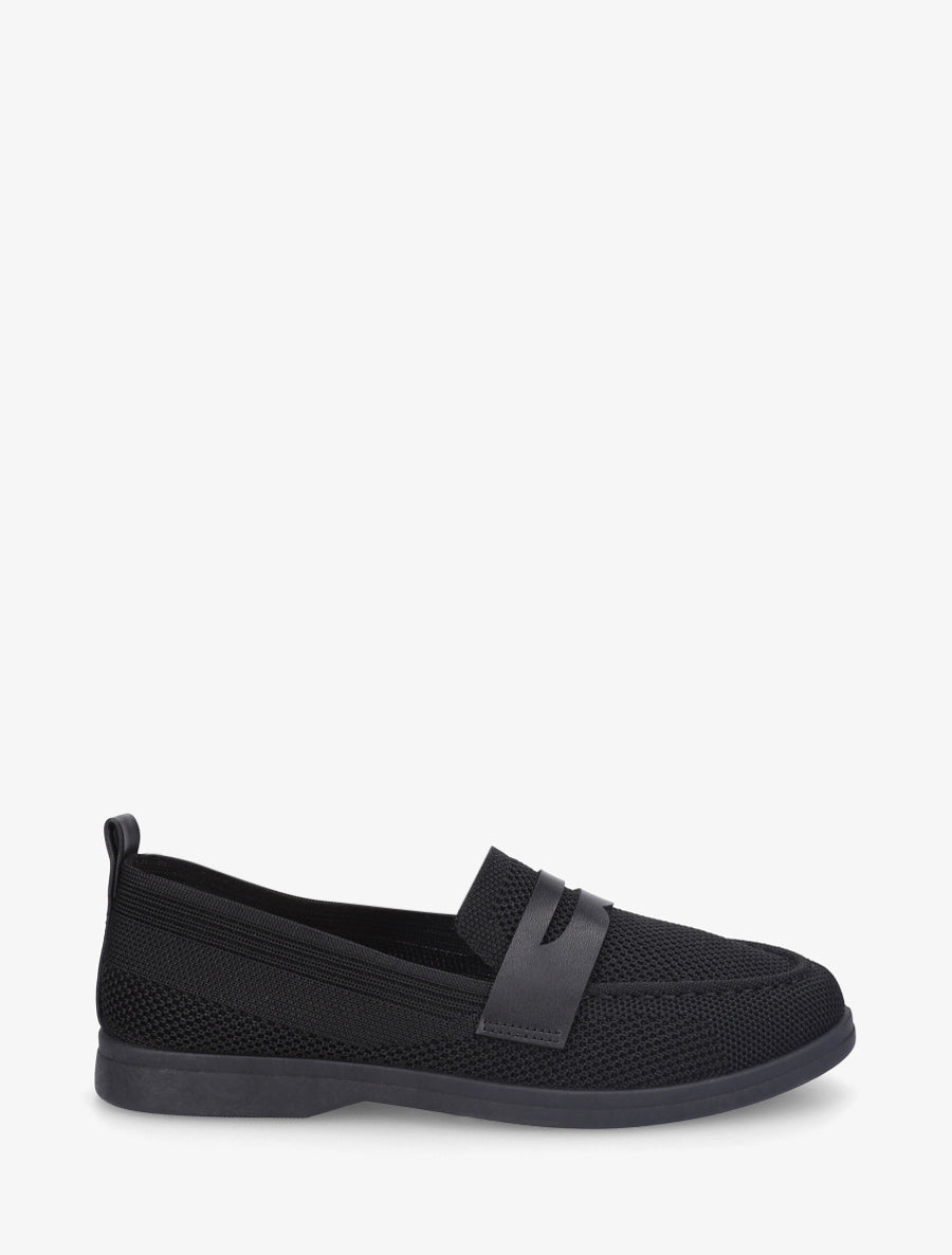 Mocassins en tissu à empiècement simili - Noir - 1