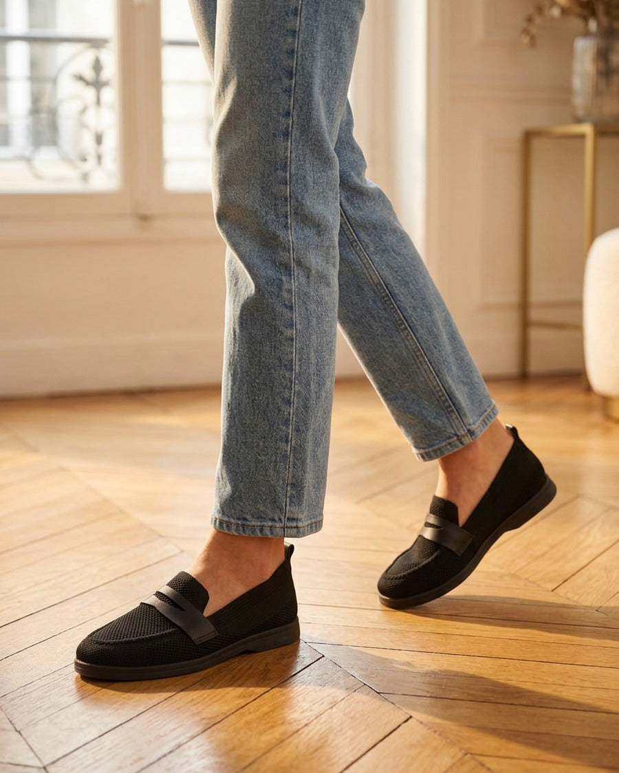 Mocassins en tissu à empiècement simili - Noir