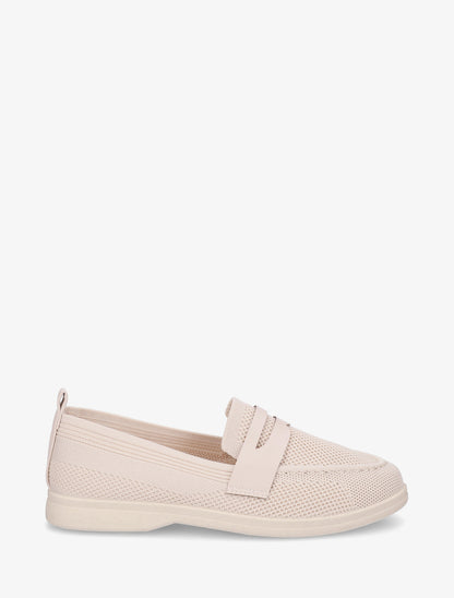 Mocassins en tissu à empiècement simili - Beige - 1
