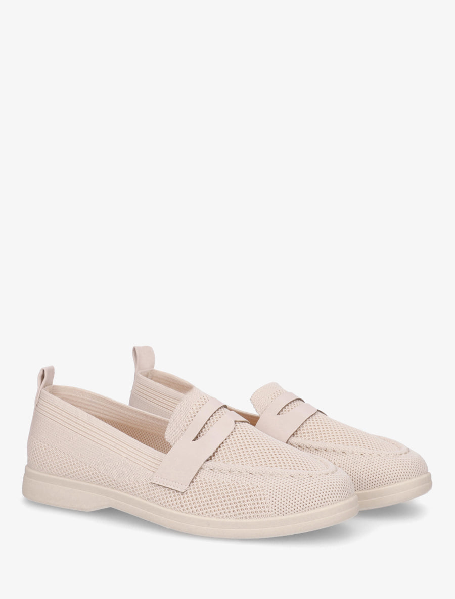 Mocassins en tissu à empiècement simili - Beige - 4