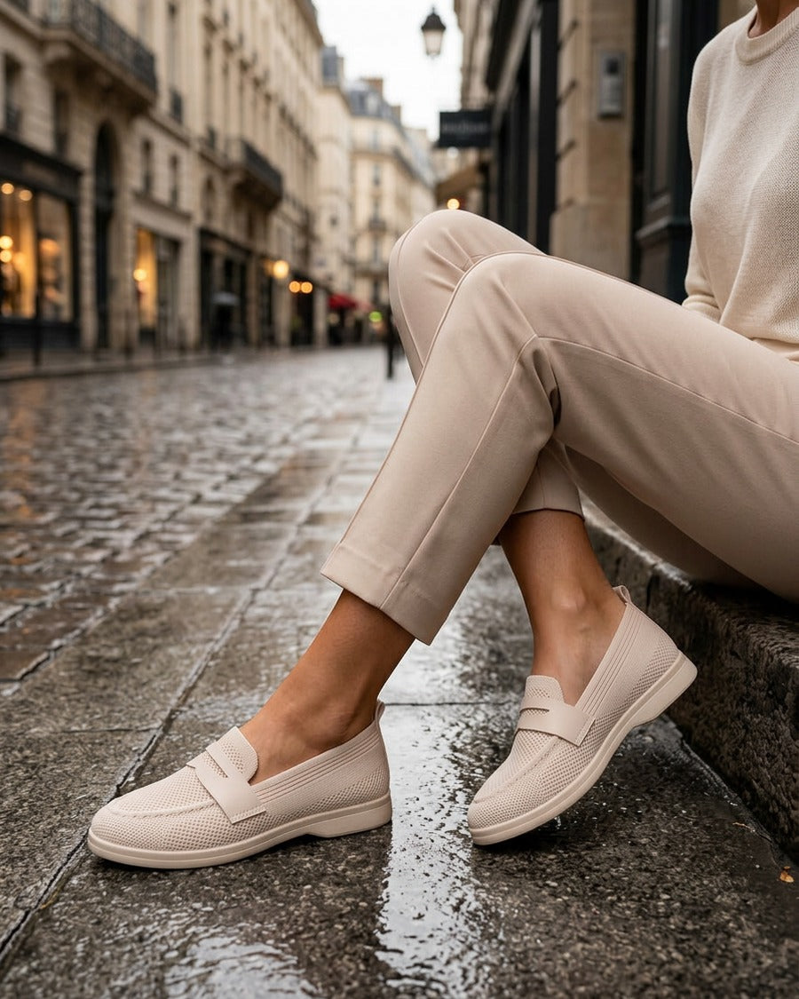 Mocassins en tissu à empiècement simili - Beige