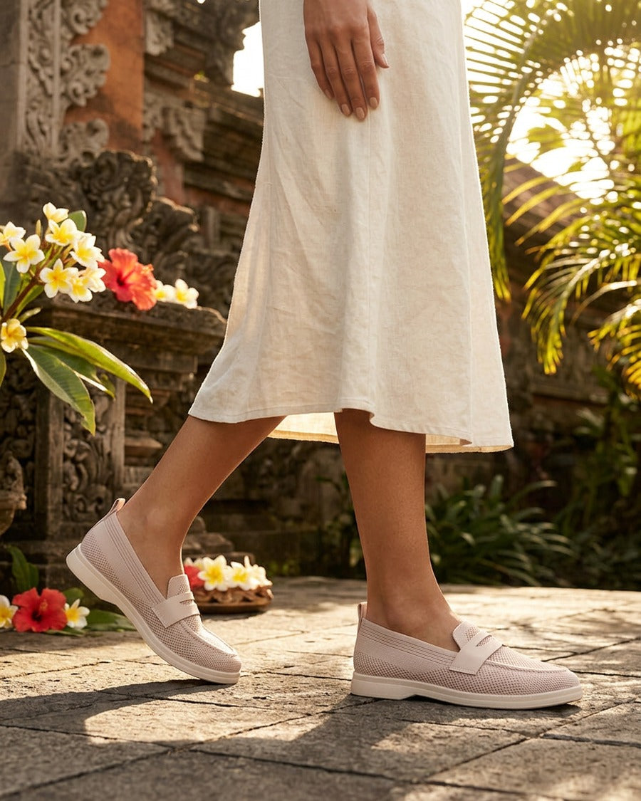 Mocassins en tissu à empiècement simili - Taupe