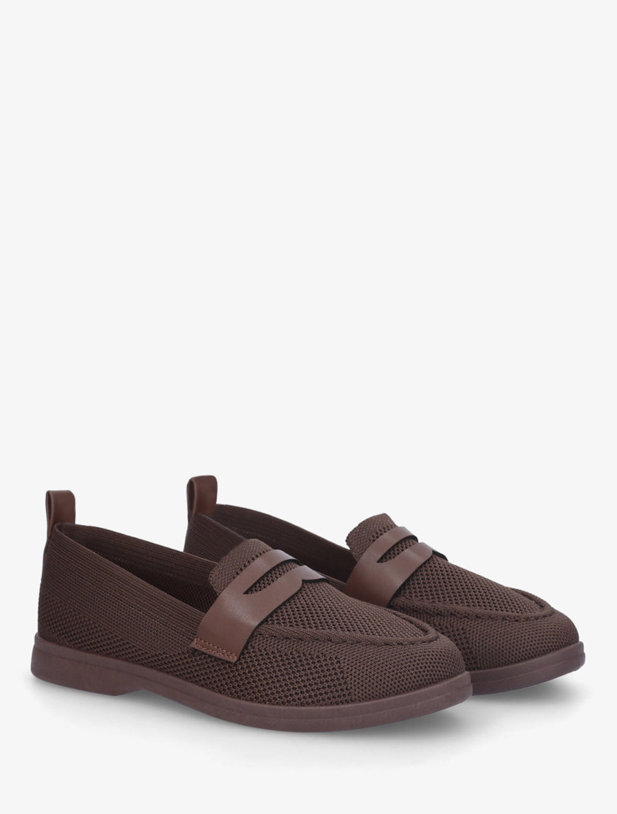 Mocassins en tissu à empiècement simili - Marron - 4