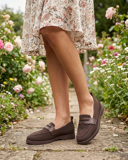 Mocassins en tissu à empiècement simili - Marron