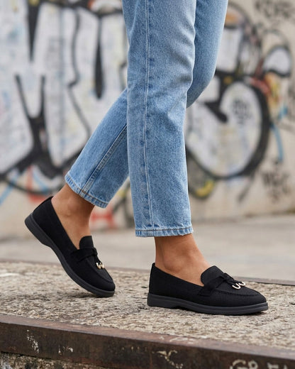 Mocassins en tissu à bijoux métalliques - Noir