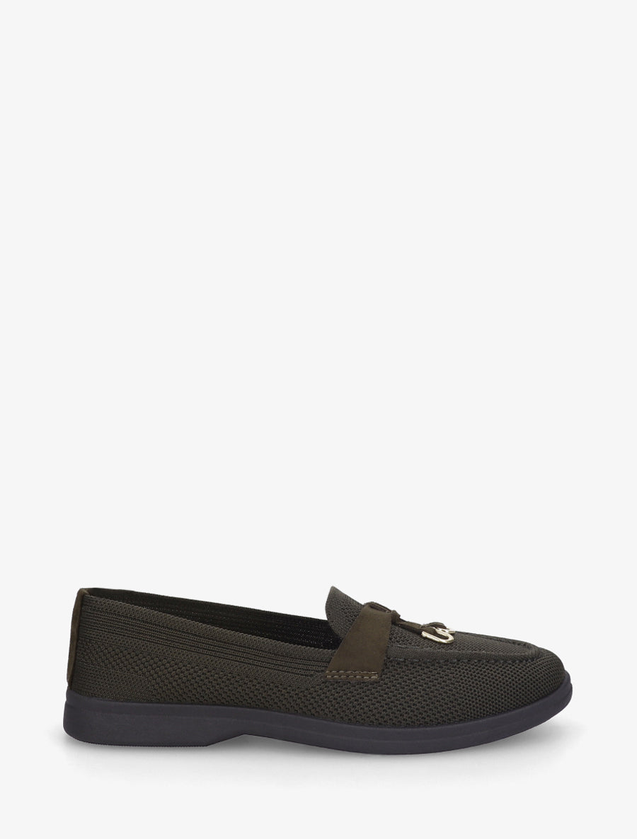 Mocassins en tissu à bijoux métalliques - Kaki - 1