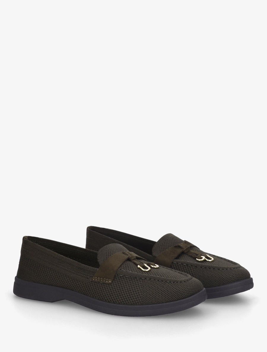 Mocassins en tissu à bijoux métalliques - Kaki - 4