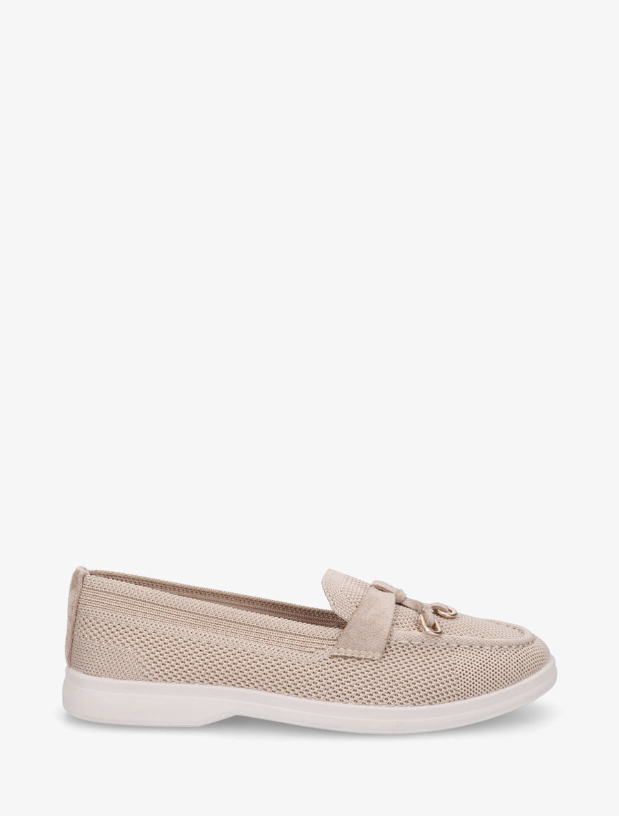 Mocassins en tissu à bijoux métalliques - Taupe - 1