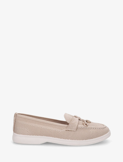 Mocassins en tissu à bijoux métalliques - Taupe - 1