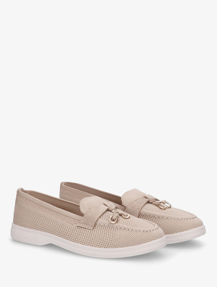 Mocassins en tissu à bijoux métalliques - Taupe - 4