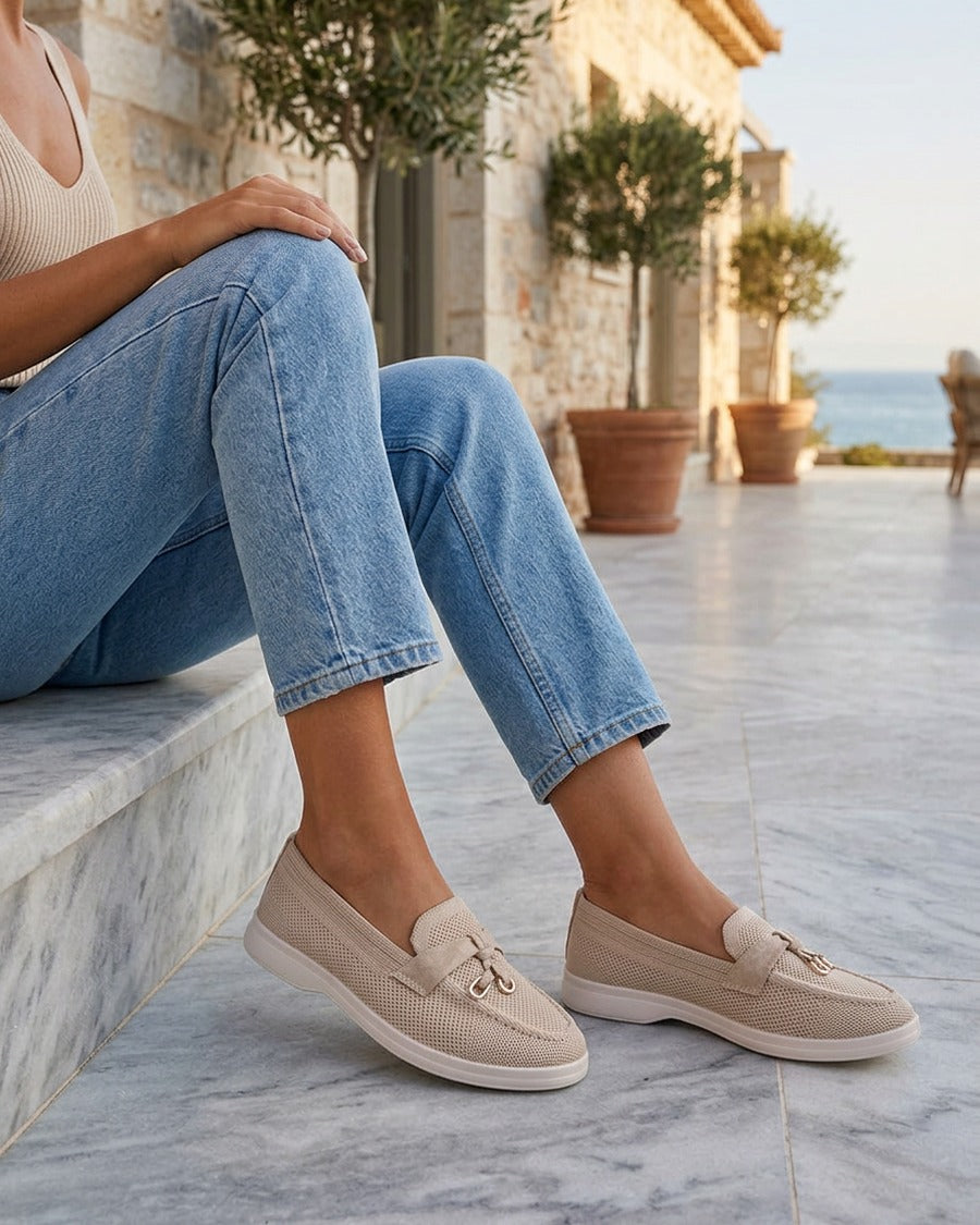 Mocassins en tissu à bijoux métalliques - Taupe