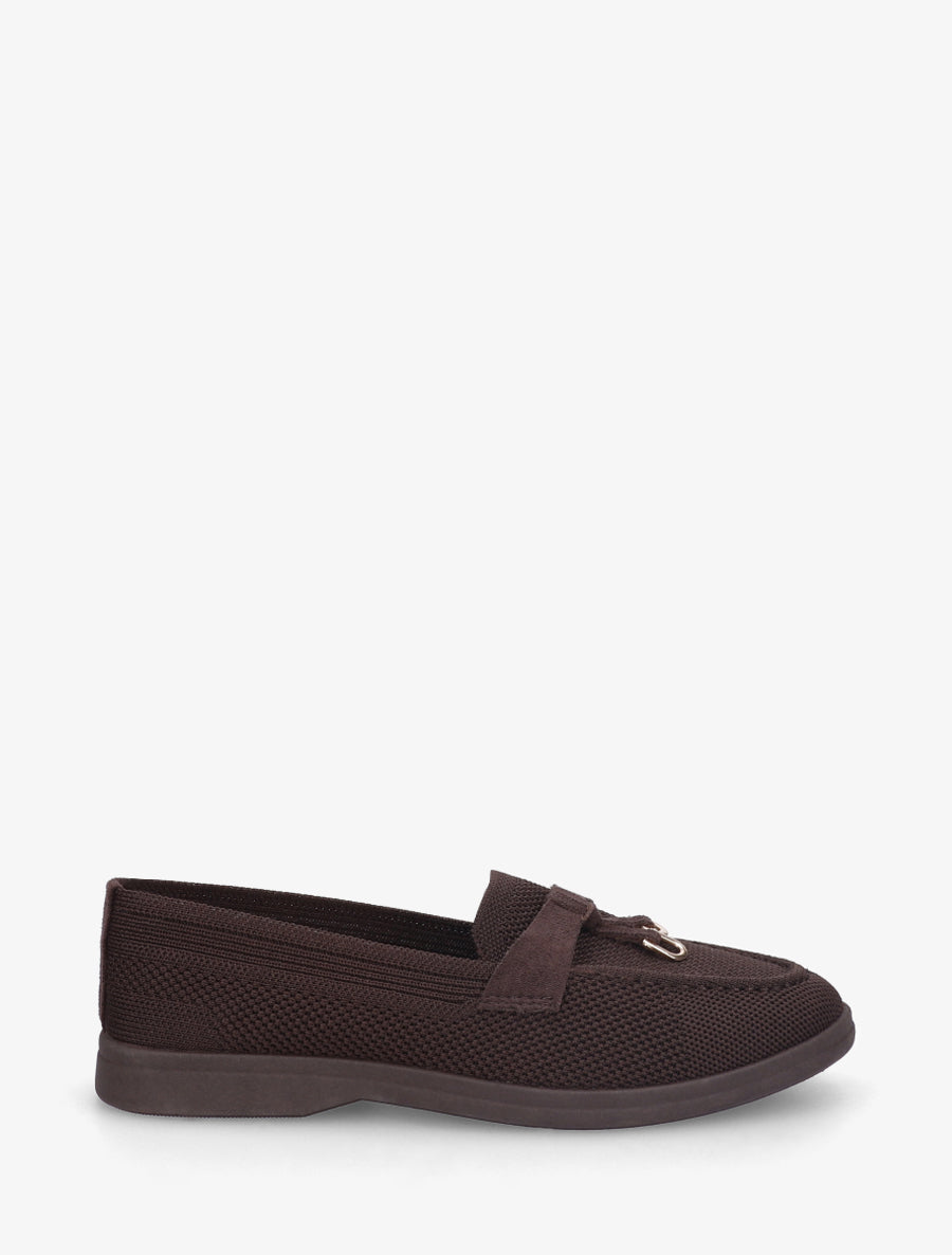 Mocassins en tissu à bijoux métalliques - Marron - 1