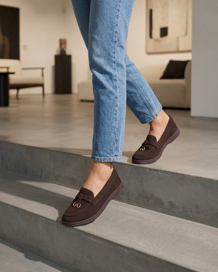 Mocassins en tissu à bijoux métalliques - Marron